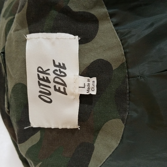 Outer Edge Camo Hooded Zip Front Green Utility Jacket size Large - Picture 9 of 12